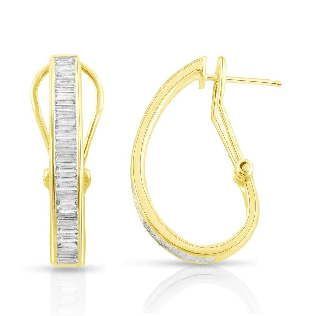 women custom name earrings -1 CTW Diamond Hoop Earrings in 14KT Yellow Gold