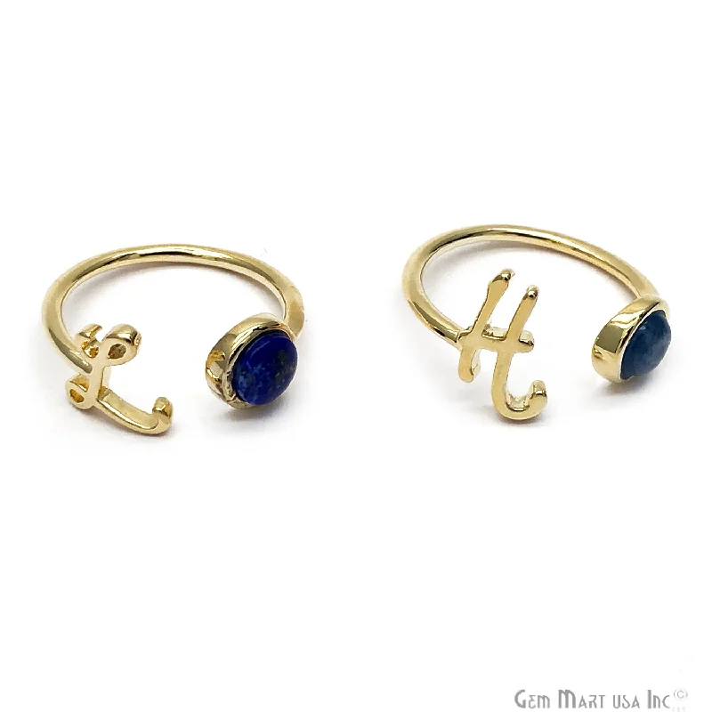 women engagement bands -Initial Letter Lapis Lazuli Adjustable Ring (Pick Your Letter)