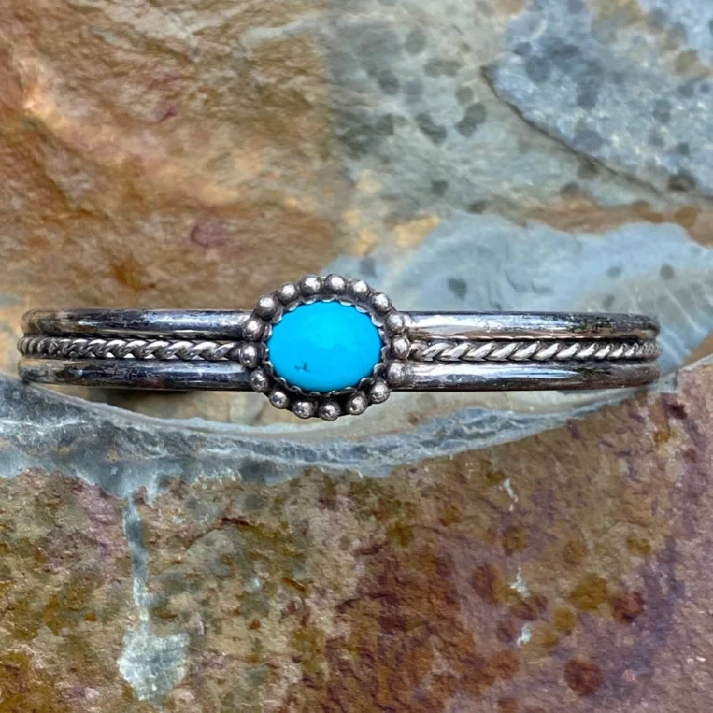 women stacking bangles -Vintage Southwestern Sterling Silver Turquoise Cuff Bracelet