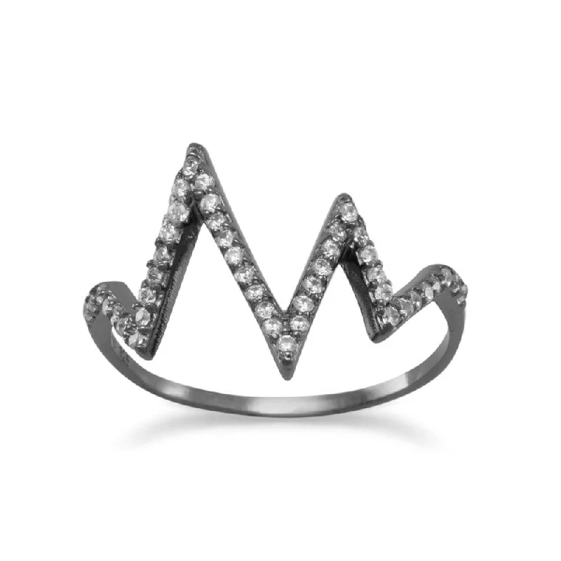 women matching rings -Heartbeat Design Ring Cubic Zirconia Black Ruthenium-plated Sterling Silver