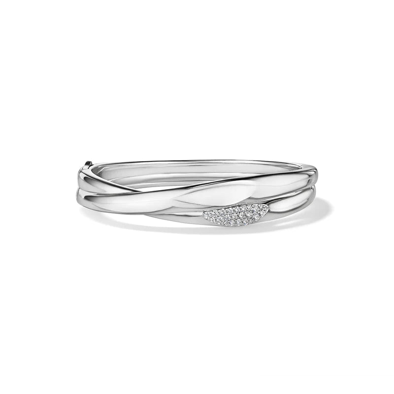 women silver bangles -Judith Ripka Sterling Silver Gaia Bangle Bracelet with Diamonds