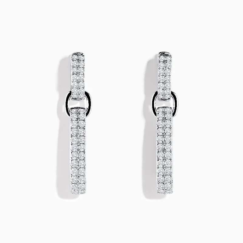 women pearl drop earrings -Pave 14K White Gold Diamond Interlocking Hoop Earrings