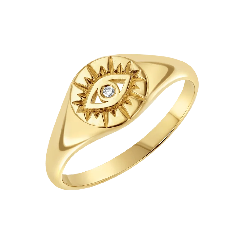 women large cocktail rings -Diamond Evil Eye Round Signet Ring