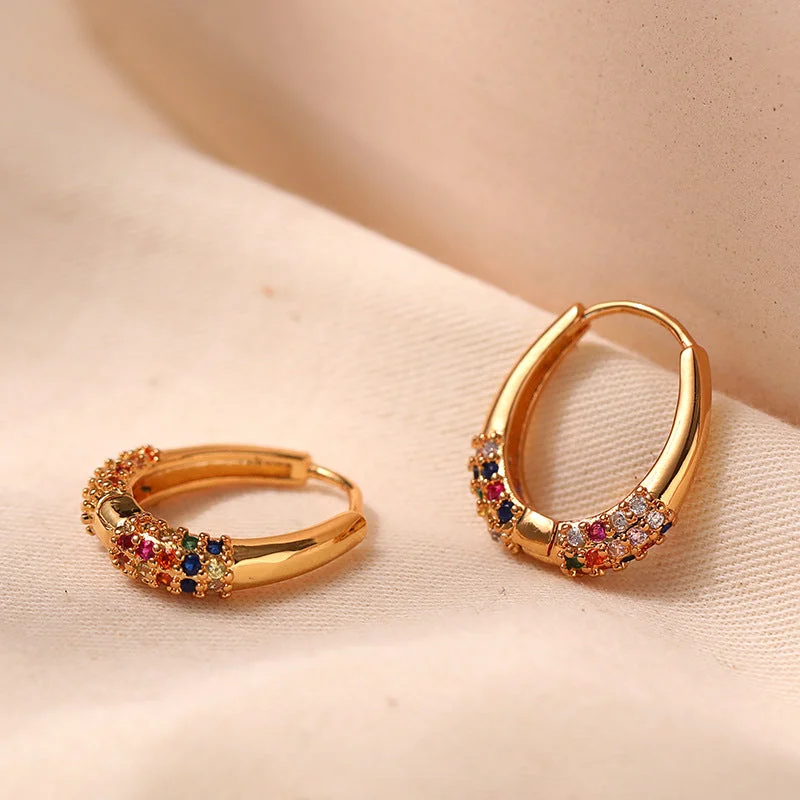 women colored gemstone earrings -Gold Hoop Earrings with Colorful Gemstone Accents jlt11711