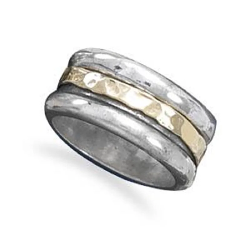 women custom engagement rings -Spin Ring with Hammered Texture Sterling Silver and Gold-plated, 9