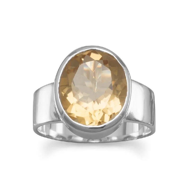 women moonstone rings -Citrine Oval Sterling Silver Wide Band Ring