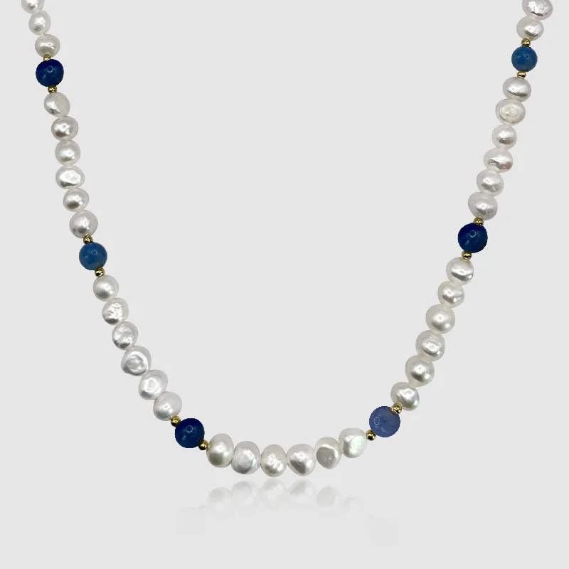 women custom necklaces -Cobalt Blue - Real Pearl Necklace