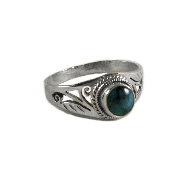 women large statement rings -Simulated Turquoise Sterling Silver Scroll Design Ring, Size 5-1/2 - Handmade