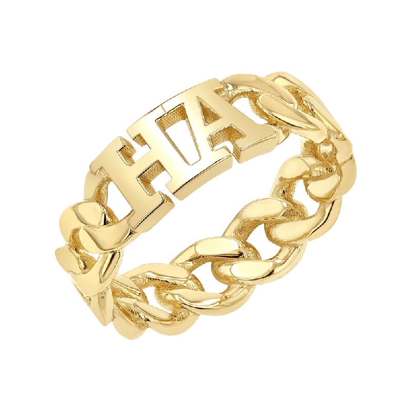 women solitaire rings -Cuban Link Custom Initial Ring