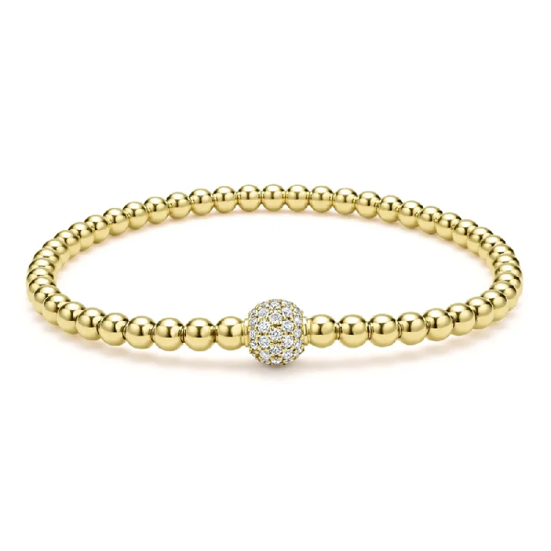 women statement bangles -Lagos 18k Caviar Gold and Diamond Bead Bracelet, 4mm