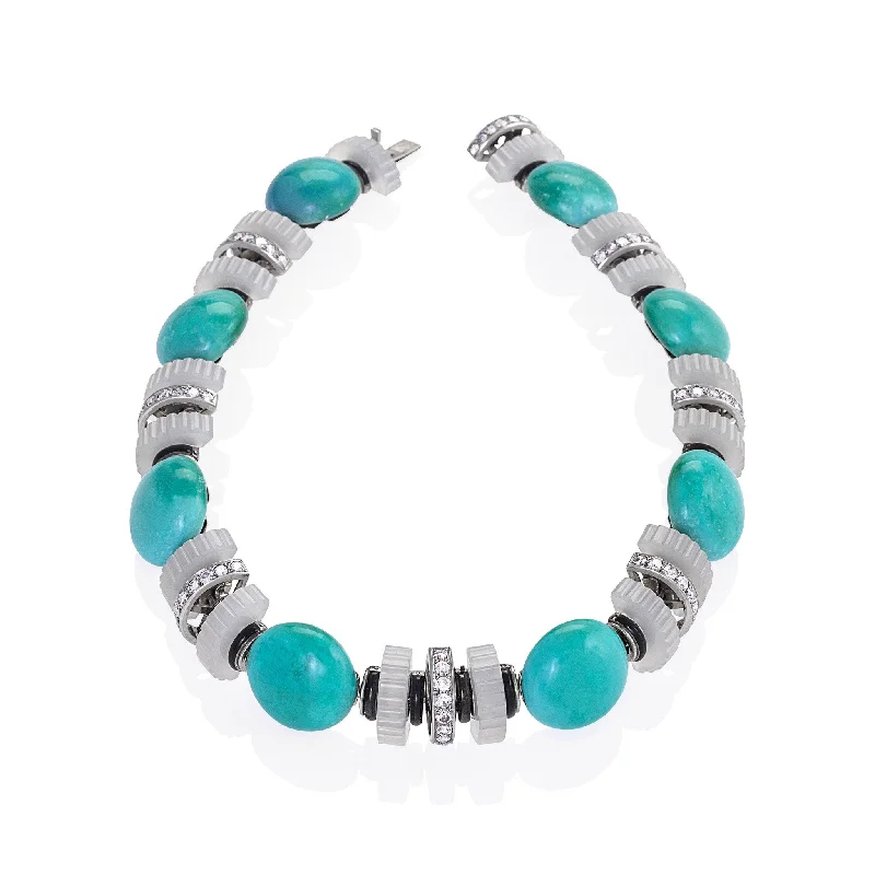 women crystal statement necklaces -Mauboussin Turquoise, Chalcedony and Diamond Necklace