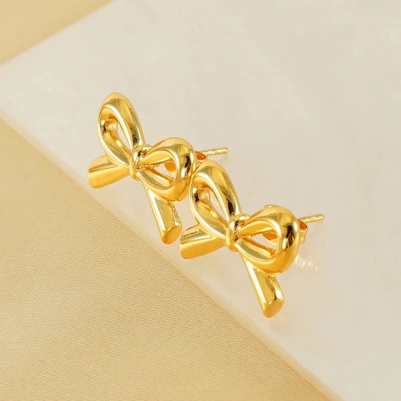 women silver hoop earrings -Classic Bow Of Elegance Gold Earring JLT12929