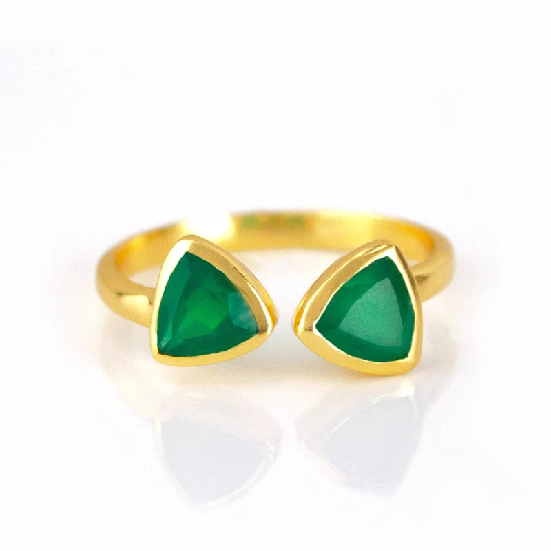 women classic engagement rings -Green Onyx Adjustable Bow Tie Triangle Ring