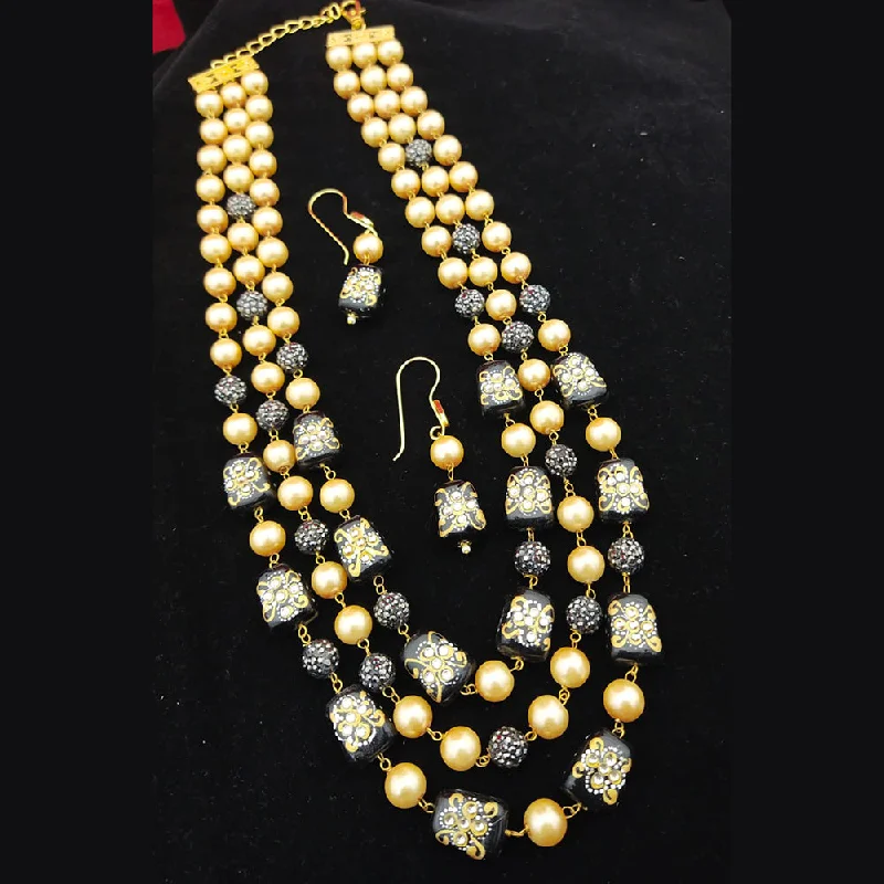 women layered gold necklaces -Manisha Jewellery Meenakari Work Pearls & Beads 3 Layer Long Necklace Set