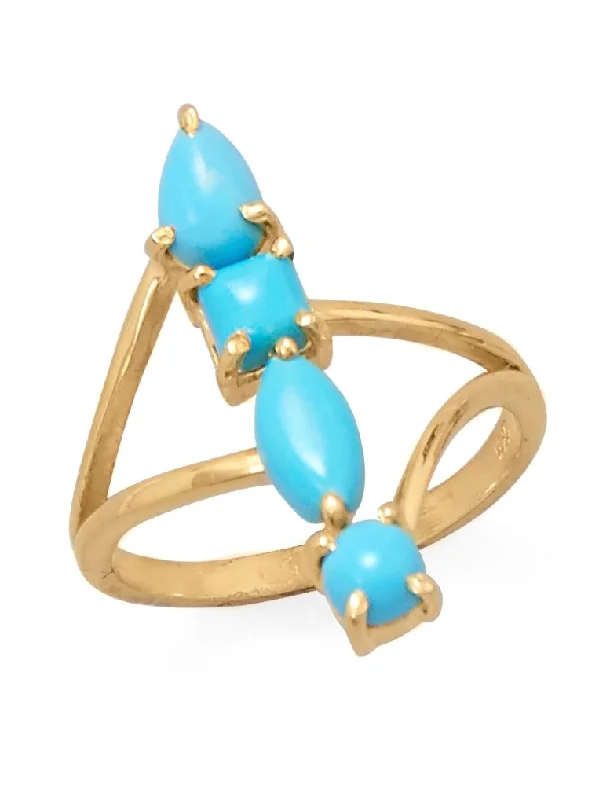 women white gold rings -Synthetic Turquoise Ring Stacked Design Split Band Multiple Shape Stones