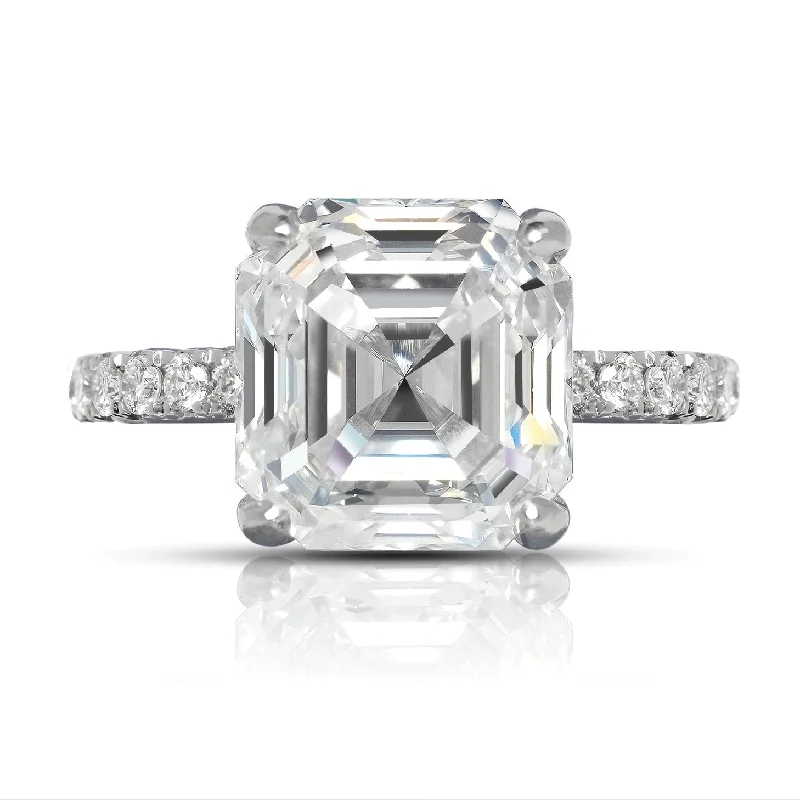 women dual-stone engagement rings -ADDISON 7 CARAT ASSCHER DIAMOND ENGAGEMENT RING PLATINUM GIA CERTIFIED G COLOR VVS1 CLARITY BY MIKE NEKTA NYC