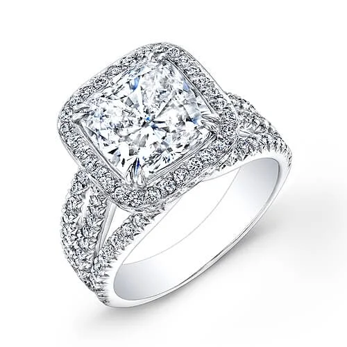 women halo sapphire engagement rings -2.90 Ct Cushion Cut Halo Engagement Ring French Pave G Color VS1 GIA Certified