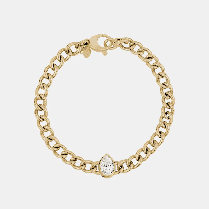 women bangle bracelets -Bezel Set Pear Curb Bracelet