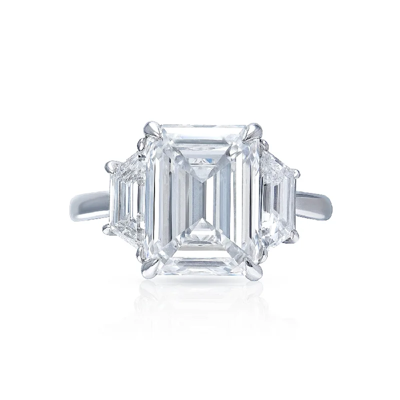 women classic solitaire engagement rings -Lorelei 6 Carat F VS1 Emerald Cut Lab Grown Diamond Engagement Ring in Platinum. GIA Certified