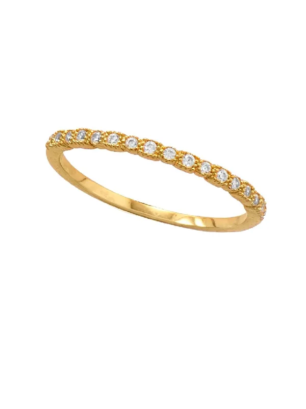 women custom gemstone rings -Yellow Gold-plated Sterling Silver Stackable Band Ring with Cubic Zirconia