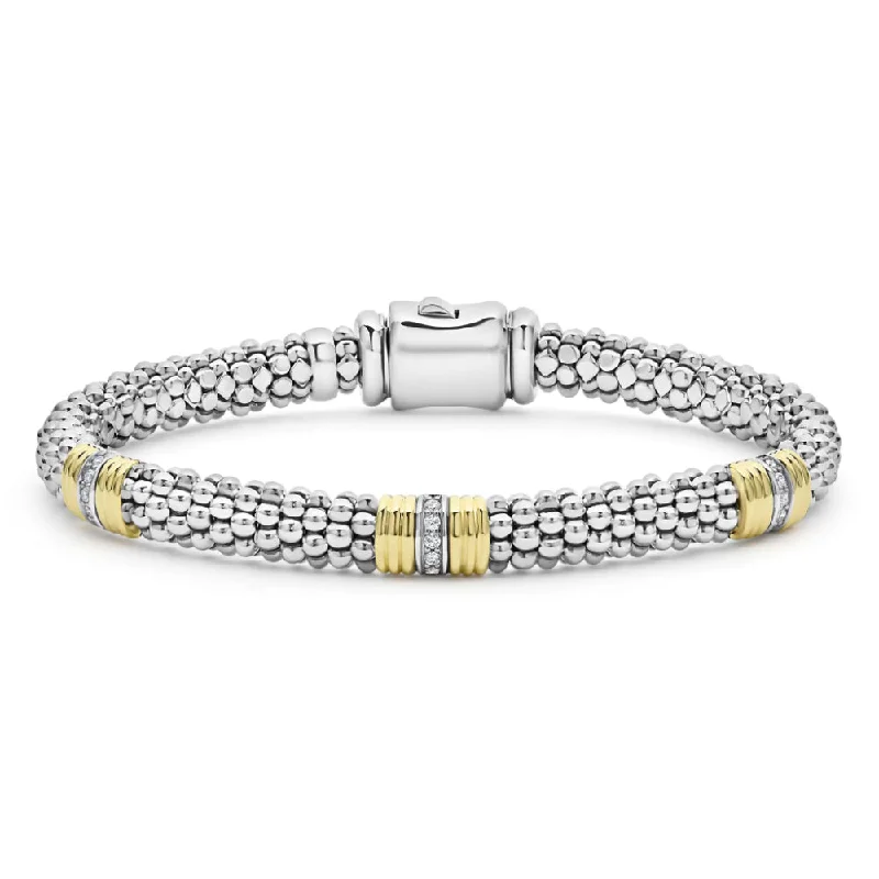 women double bangle bracelets -Lagos Signature Caviar Triple Diamond Station Caviar Bracelet, 6mm