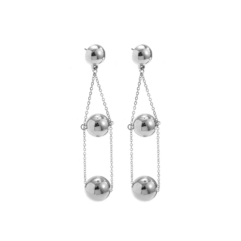 women gemstone stud earrings -Silver Chain Sphere Drop Earrings-jlt11617