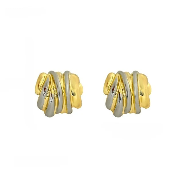 women pearl earrings -Modern Chunky Dual Tone Textured Stud Earrings JLT12889