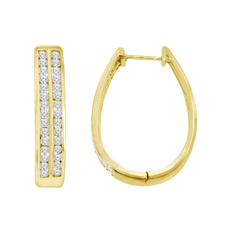 women wedding earrings -1 CTW Diamond Hoop Earrings in 10KT Yellow Gold Plated Sterling Silver