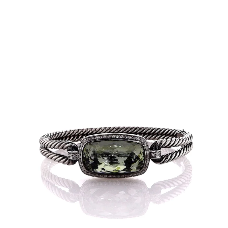 women bracelet sets -Estate David Yurman Sterling Silver Hinged Albion Prasiolite Bangle Bracelet