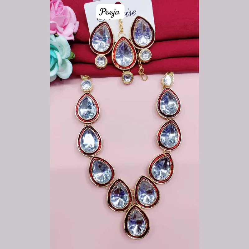 women vintage pendant necklaces -Pooja Bangles Crystal Necklace Set