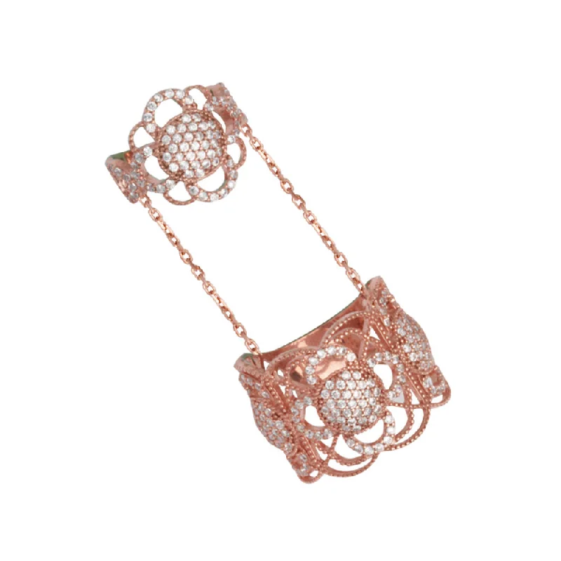 women trendy rings -Rose Gold-plated Sterling Silver Full Double Knuckle Ring with Cubic Zirconia