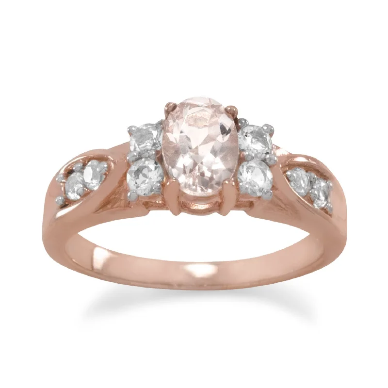 women vintage engagement rings -Morganite and White Topaz Ring Rose Gold-plated Sterling Silver