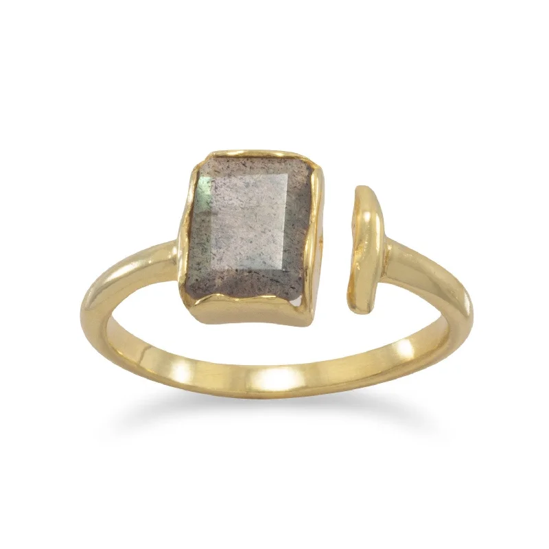 women stackable rings -Labradorite and Bar Open Band Ring Gold-plated Sterling Silver