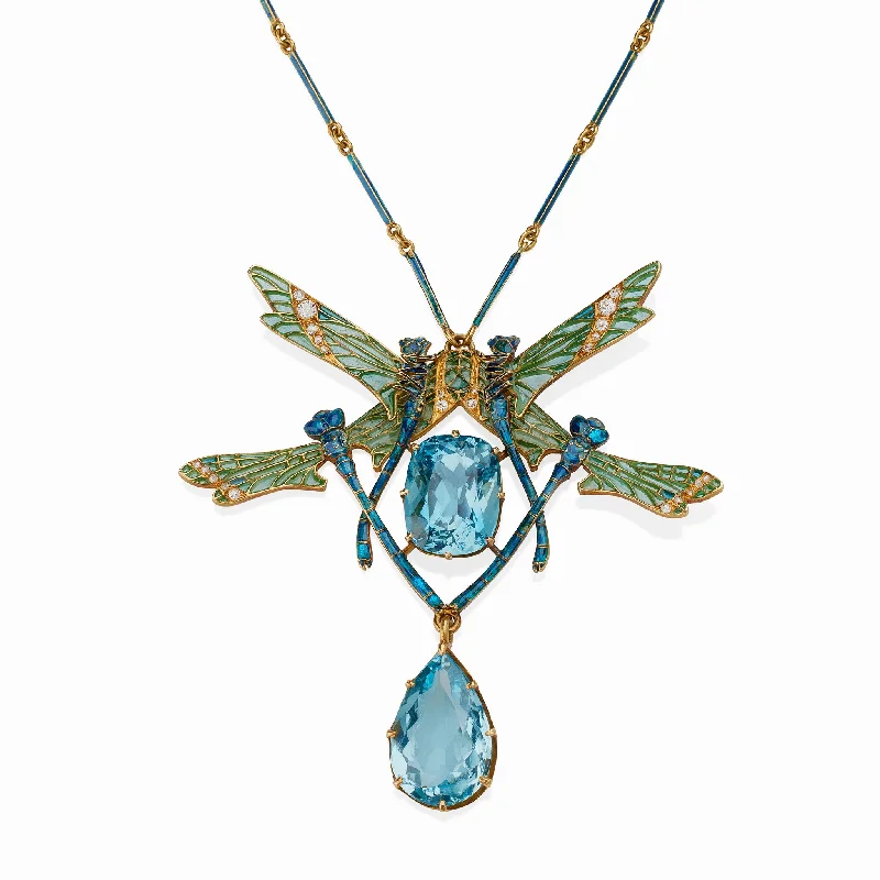 women luxury chain necklaces -René Lalique "Four Dragonflies" Pendant Necklace