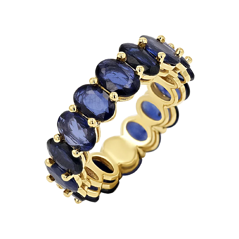 women art deco rings -Genuine Blue Sapphire Oval Eternity Band