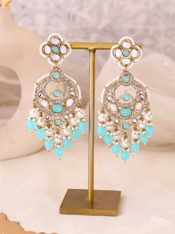 women diamond earrings -Turquoise Ishika Chaandbalis