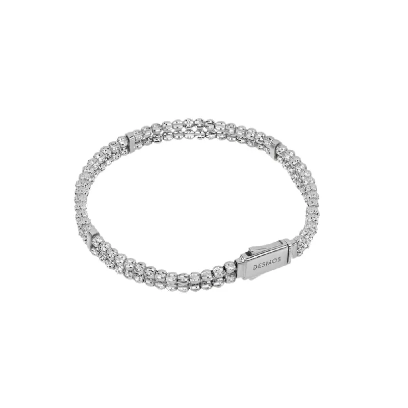 women boho bracelets -Desmos "Crystal" Sterling Silver 2 Row Diamond-Cut Bracelet