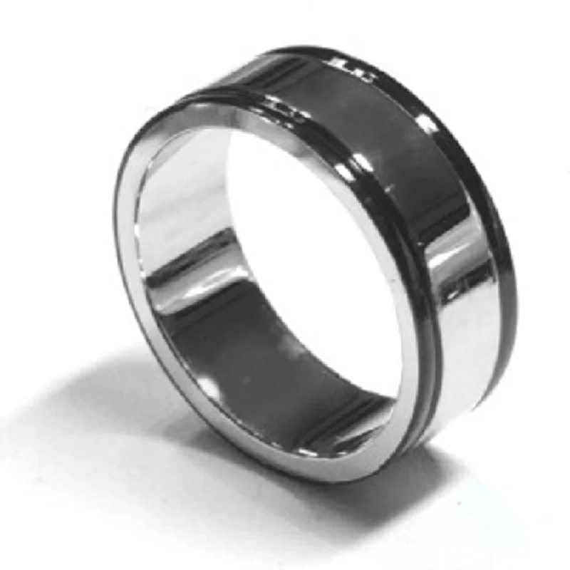 women silver rings -SilverPeace High Polish Stainless Steel Band Ring with Black Edge Fair Trade-8