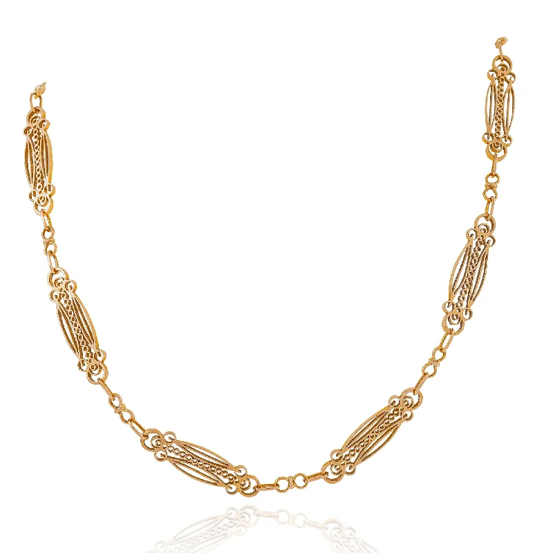 women romantic necklaces -Gold Fancy Link Long Chain Necklace