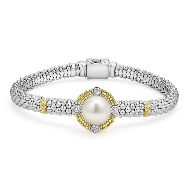 women gemstone bangles -Lagos Luna Pearl Diamond Caviar Bracelet, 6mm