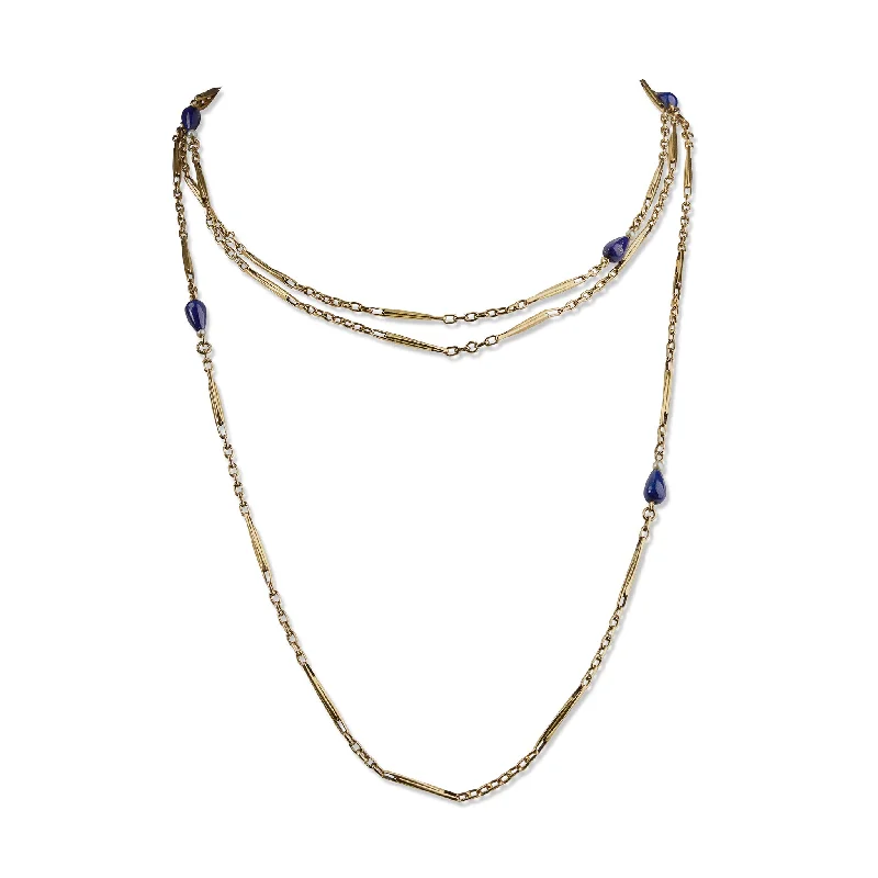 women dainty necklaces -French 18K Gold and Lapis Lazuli Longchain Necklace