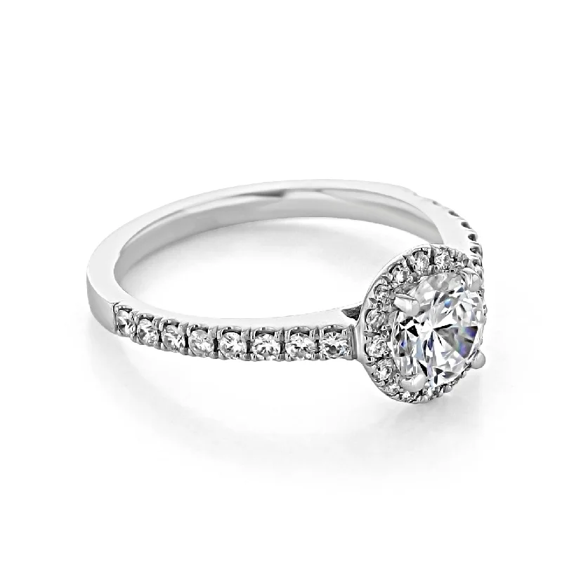 women luxury engagement rings -1.0 ct  Round  cut Halo micro prong  Moissanite solitaire  Engagement Ring