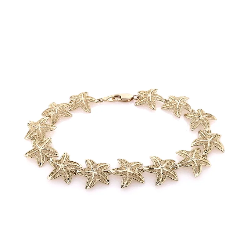 women bridal bracelets -Estate 14k Yellow Gold Diamond Cut Starfish Bracelet