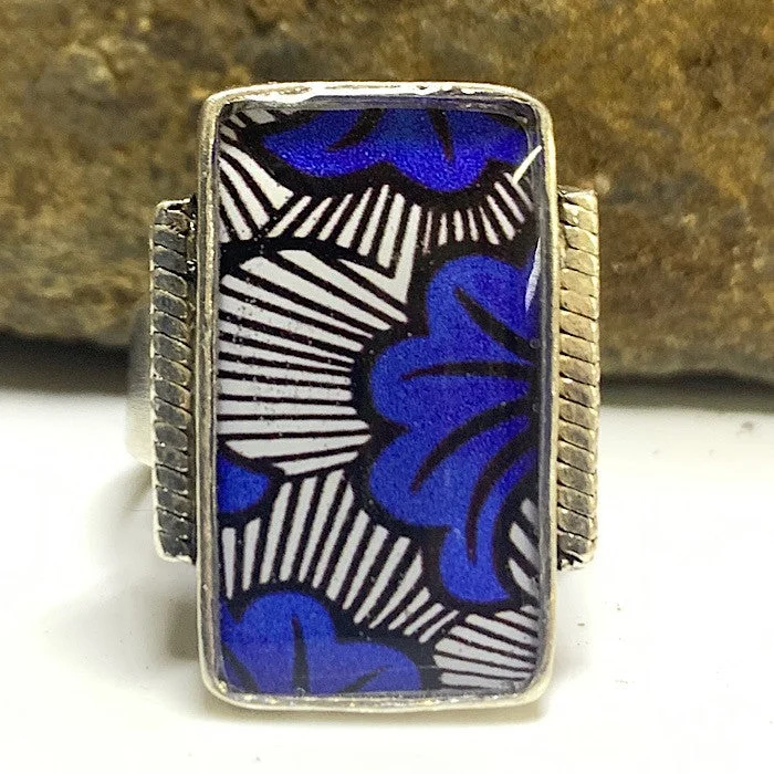 women vintage wedding rings -TARATATA ADJUSTABLE RING BLUE RECTANGLULAR