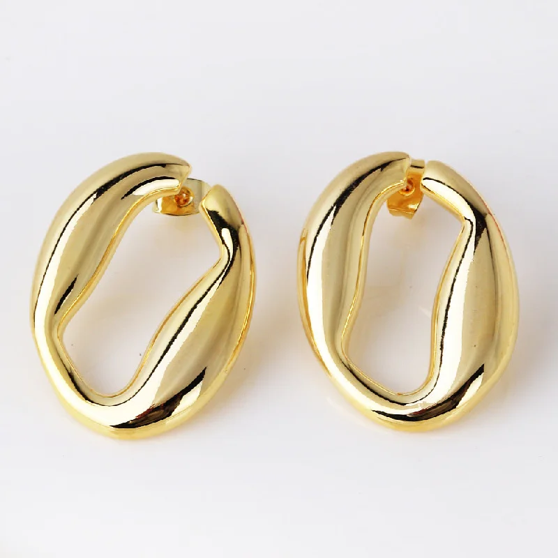 women custom earrings -Smooth Irregular Metal Gold Pin Earrings JLT12861