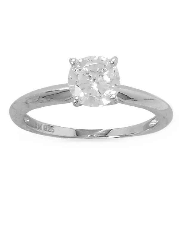 women minimalistic engagement rings -Solitaire Engagement Ring Cubic Zirconia Rhodium on Sterling Silver Nontarnish