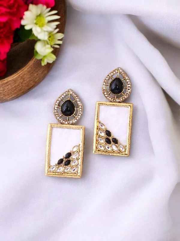 women silver stud earrings -Jet Jisha Danglers