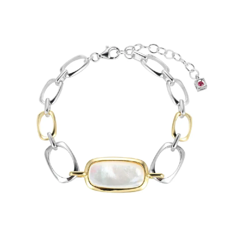 women gemstone bangles -Elle "Allure" Two-Tone Mother of Pearl Bracelet