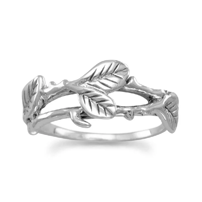 women gemstone engagement rings -Leaf Vine Design Oxidized Sterling Silver Ring - Nature Inspired