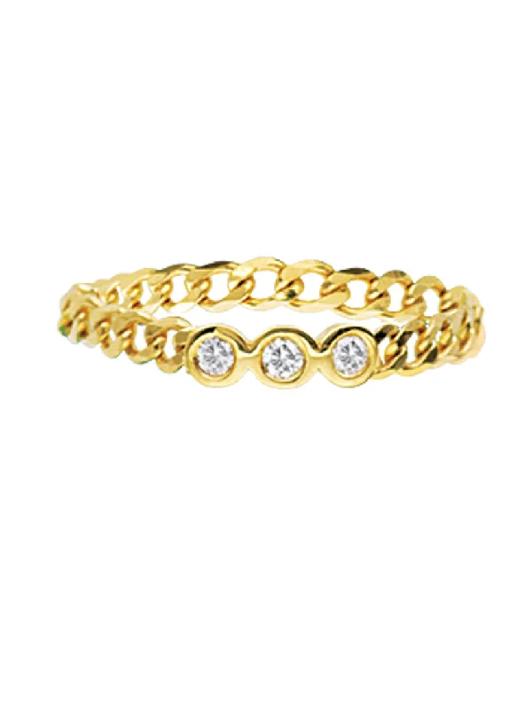 women minimalist rings -14k Yellow Gold Diamond Chain Ring Modern Vintage Curb Collection